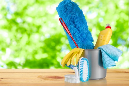 Carpet cleaner preparing safe equipment before starting a cleaning job