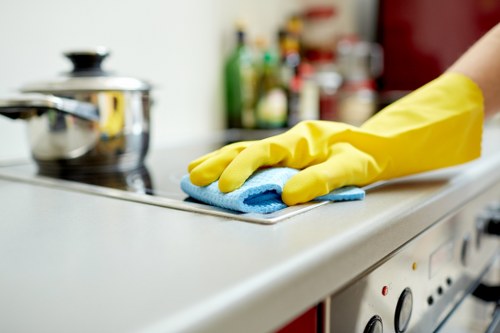Close-up of a rug stain removal process during rug cleaning in Leyton